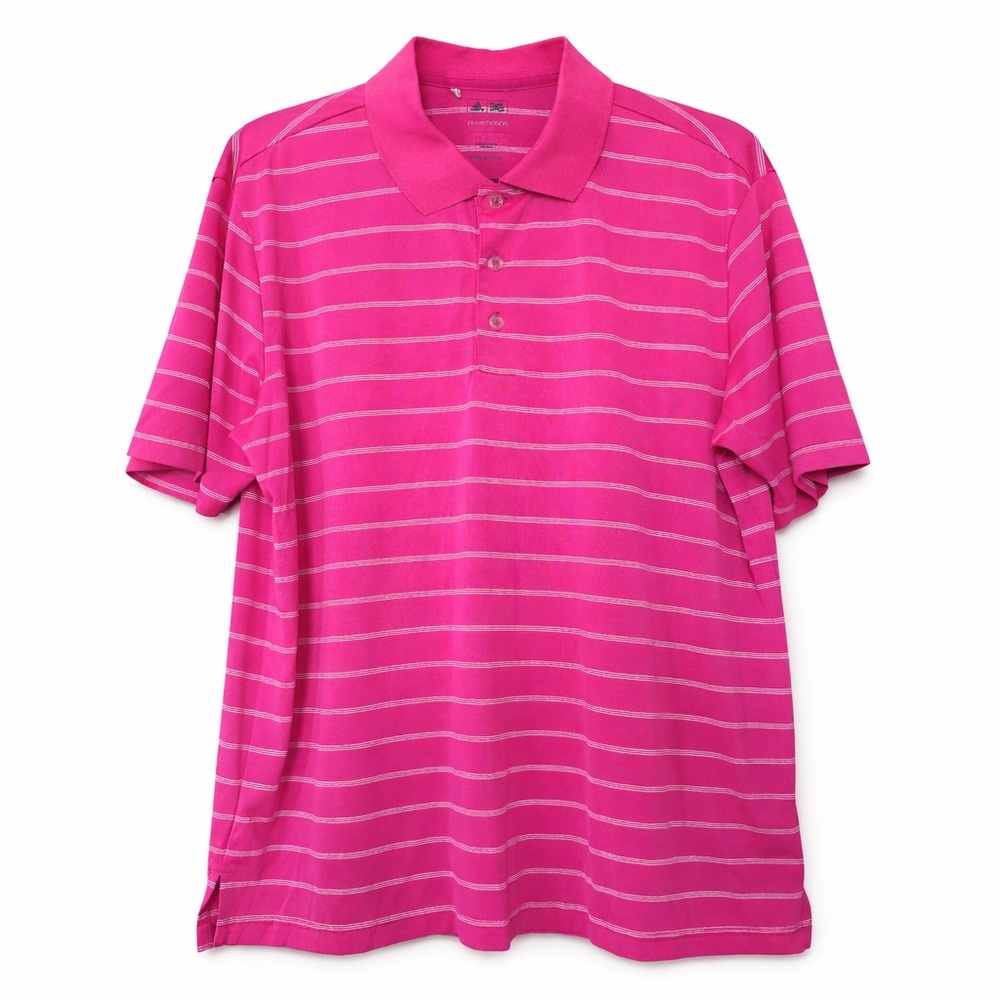 Adidas Golf Puremotion Men’s Pink Striped Performance Polo Shirt Size L
